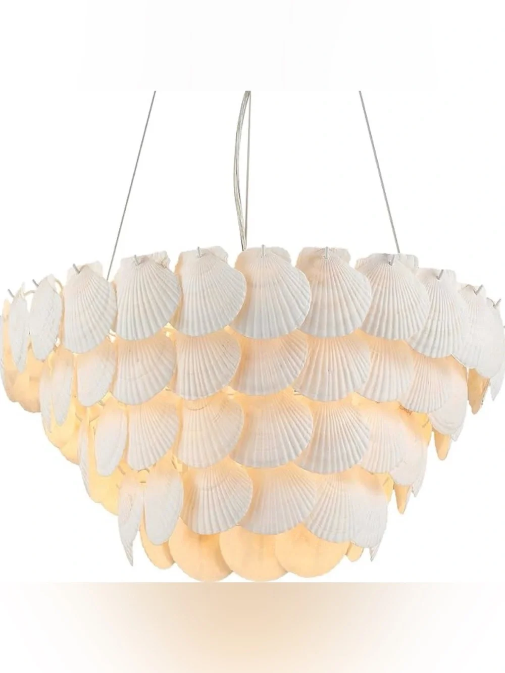 22.5” Natural Capiz Shell Chandelier 7-Light Coastal White Pendant Ceiling Light